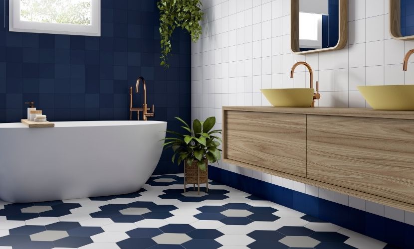 Bathrooms With Blue Tiles 5 Top Ideas, Blue Hexagon Floor Tile Canada