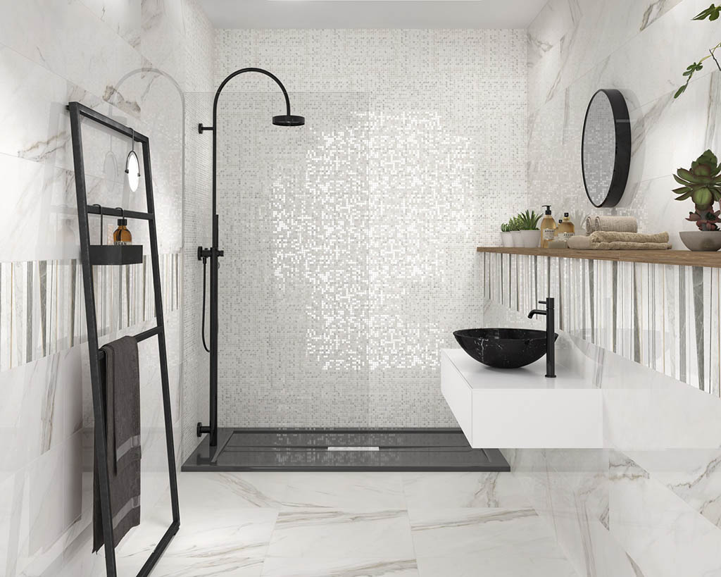 baño combinación azulejos blanco y negro