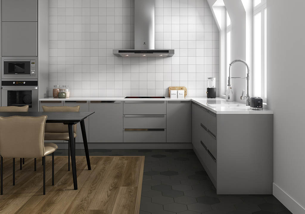 Combinación azulejos blanco y negro en cocina